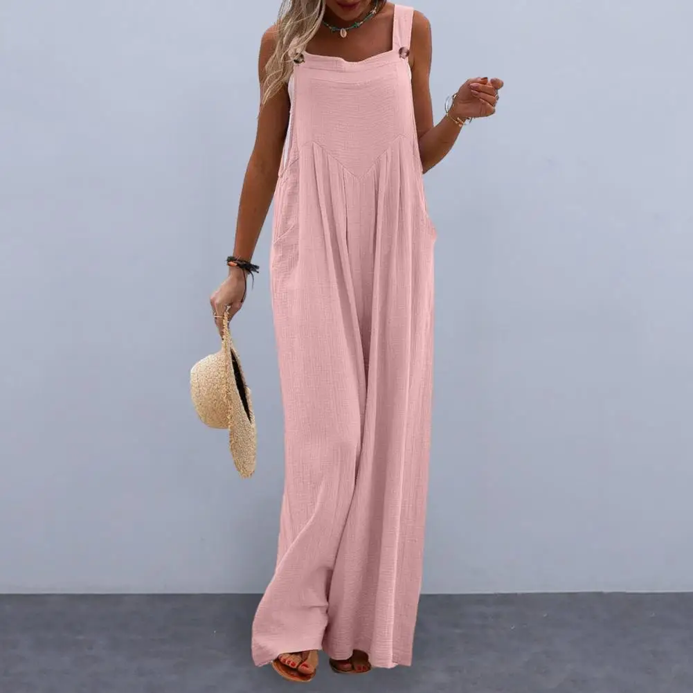 

Women Wide-leg Jumpsuit Summer Women Overall Loose Strap Jumpsuit Sleeveless Wide Leg Women Shoulder Straps Jumpsuit