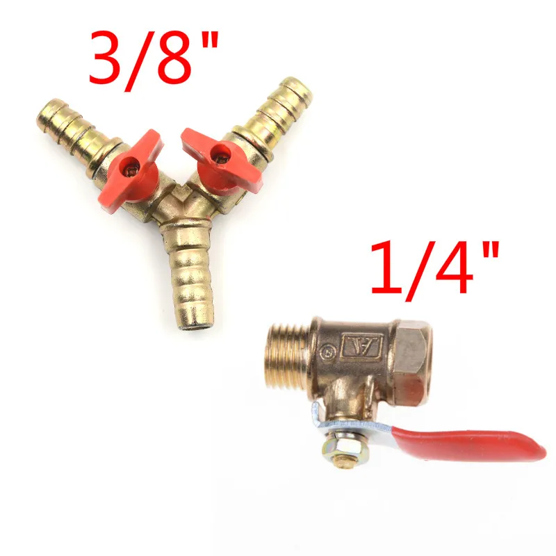 

10mm Brass Y 3-Way Shut Off Ball Valve Clamp Fitting Hose Barb Fuel Gas Water Oil For Garden Irrigation 1/4" 3/8"