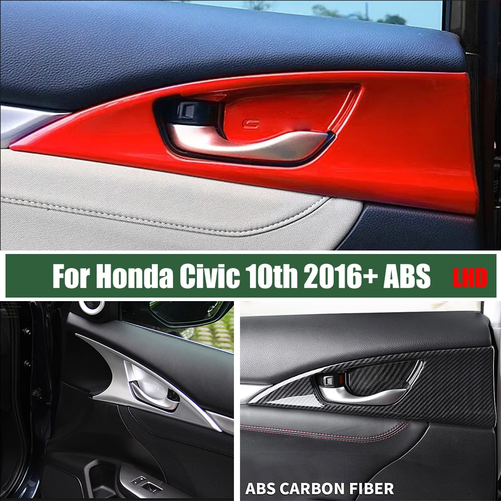 

ABS Matte/carbon/red car styling For Honda Civic 10th Accessories 2016 -2020 Car inner door Bowl protector frame cover trim