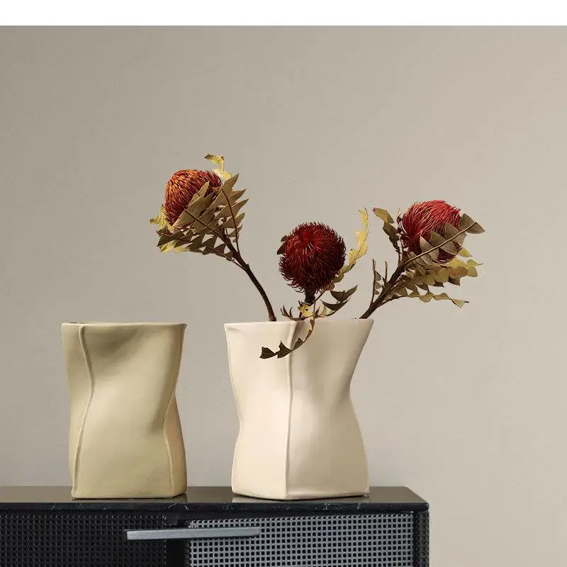 Квадратная керамическая ваза в форме пакета украшение для стола фарфоровые