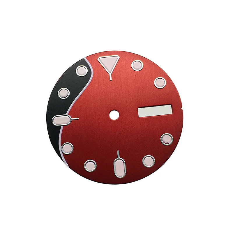 Modified Red Black 28.5mm Dial Replacement Precision Dial Green Luminous Lettering Fit For NH35A Movement BD2