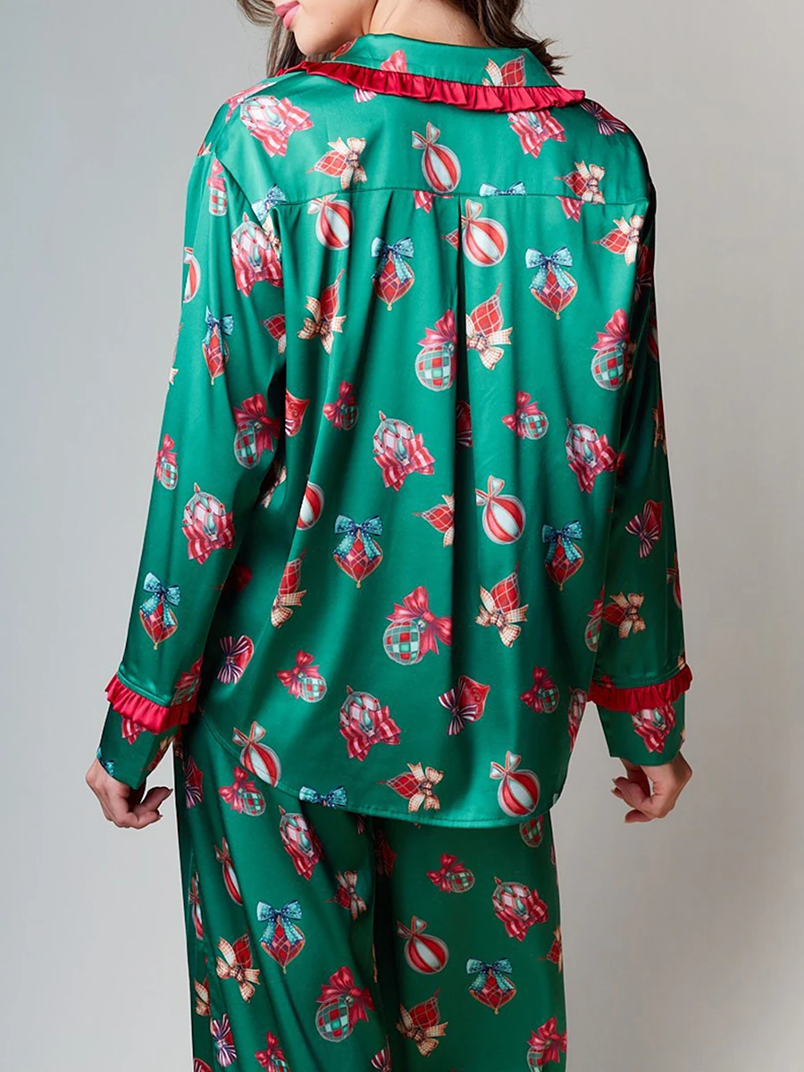 Женский рождественский комплект для отдыха рубашка с длинными рукавами и