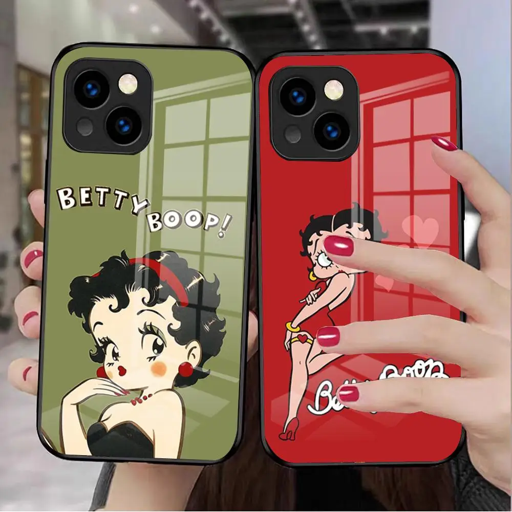 Фото Бетти Красивый чехол для телефона B-boop для IPhone 17 Pro Max 16 15 14 Pro Max 13 11 X Xs Xr 8 7 Plus Стеклянный чехол №1