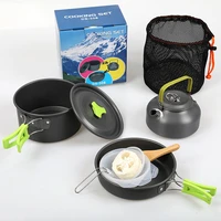 outdoor camping cookware picnic pot wok kettle cooking set portable foldable travel aluminum alloy cutlery 2 3 person cookware