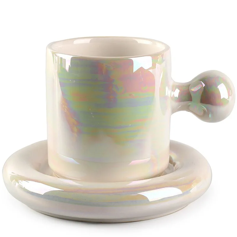 

Japanese Style Cup and Saucer Set Ceramic Cups Creative Coffee Mug Breakfast Cups Milk Water Cup with Handle School Teacher Gift