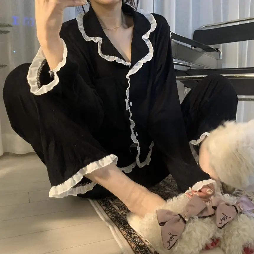 

Пижама женская осенне-зимняя Корейская версия в стиле Instagram кружевные милые брюки с длинным рукавом Женская домашняя одежда
