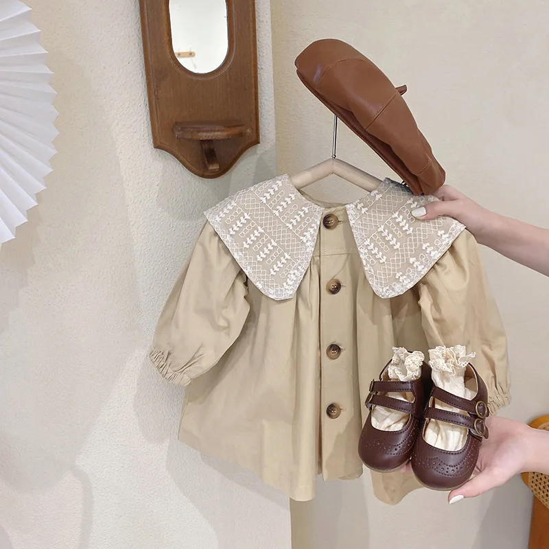 Freely Move Girls Windbreaker Baby Coat Top Autumn Long Bowknot Lapel Trench Children's Clothing Kids Jacket Casual Outerwear