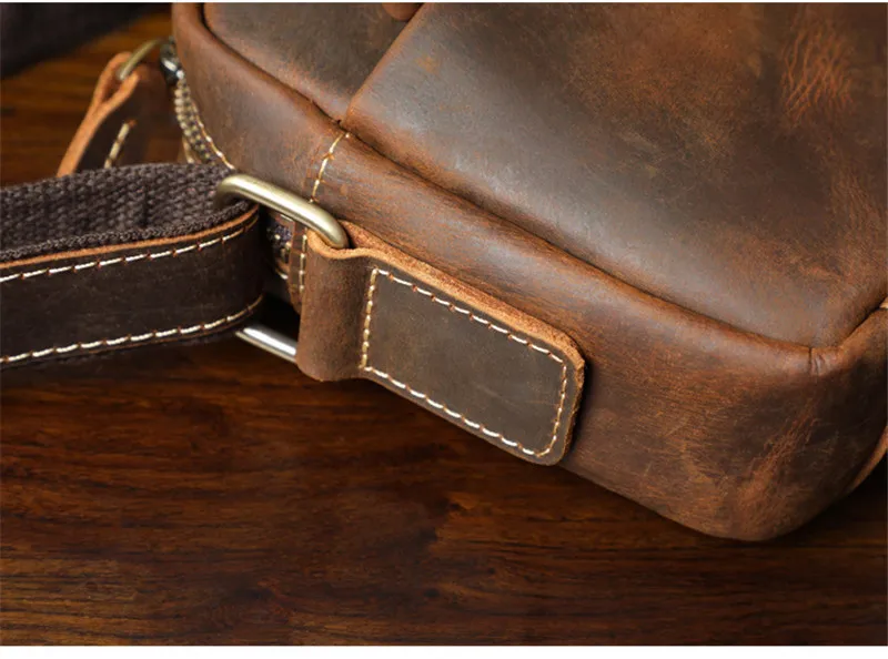 Vintage genuine leather men's small crossbody bag outdoor casual simple high-quality luxury crazy horse cowhide shoulder bag