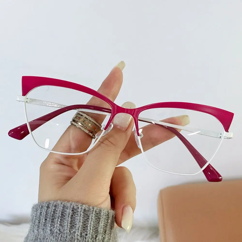 

Trendy Anti Blue Light Cat Eye Glasses Frames Metal Square Semi Rimless Eyeglasses Women Computer Goggles Eye Protection