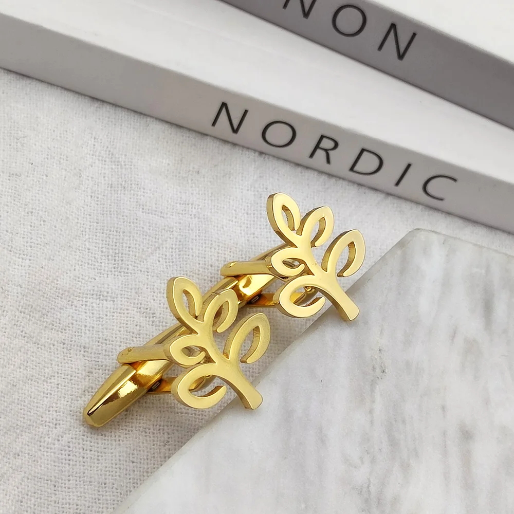 Fashion Men's Cufflinks Grass Saplings Men's Clothing Luxury Gift Stainless Steel Shirt Cufflinks Wedding Groom Accessories