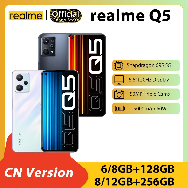 Tanie Realme Q5 Snapdragon 695 5G Smartphone 6GB/8GB 128GB/256GB 6.6 ''120Hz FHD + Wyświetlacz 50MP Potrójne Kamery 5000mAh 60W Ceny Realme Q5 Snapdragon 695 5G Smartphone 6GB/8GB 128GB/256GB 6.6 ''120Hz FHD + Wyświetlacz 50MP Potrójne Kamery 5000mAh 60W
