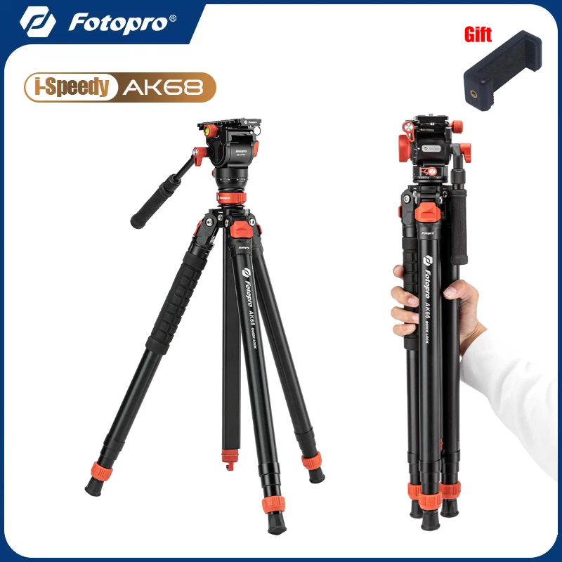 Телескопический штатив Fotopro AK68 AK66, легкий дорожный штатив с гидравлической амортизирующей головкой, Быстрая блокировка, слайдер для цифровой зеркальной камеры