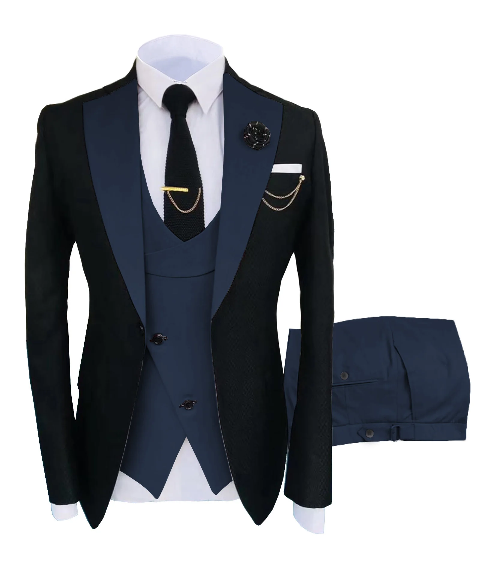 Navy Men Suits For Wedding Luxury Suits Groom Tuxedos Costume homme Terno Masculino Custom Made Three Pieces(Blazer+Vest+Pants)