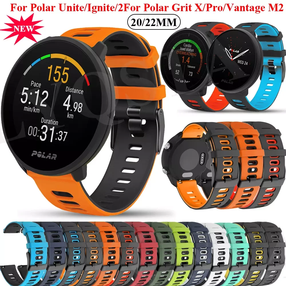 

20 22mm Wrist Straps Band For Polar Vantage M/Ignite 2 Watchbands Silicone Bracelet Replacement For Vantage M2/Grit X Pro Correa