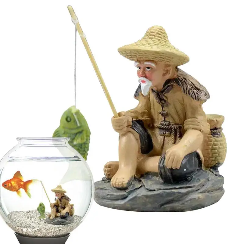 

Fishing Ornament for Table | Tabletop Decor Fishing Decorations | Dollhouse Accessories Fish Tank Ornaments Fisherman PVC Figuri