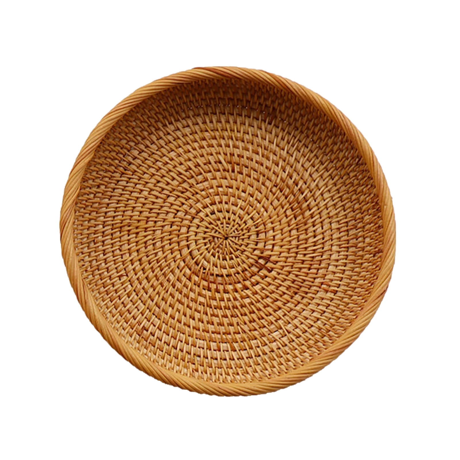 

Storage Basket Display Platters Fruit Snacks Home Serving Tray Desktop Organizer Living Room Decorative Rattan Woven Round Bread