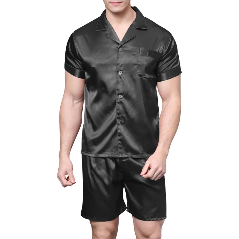 

Tony&Candice Satin Silk Pajamas Shorts For Men Rayon Silk Slpwear Summer Male Pajama Set Soft Nightgown For Men Pyjamas