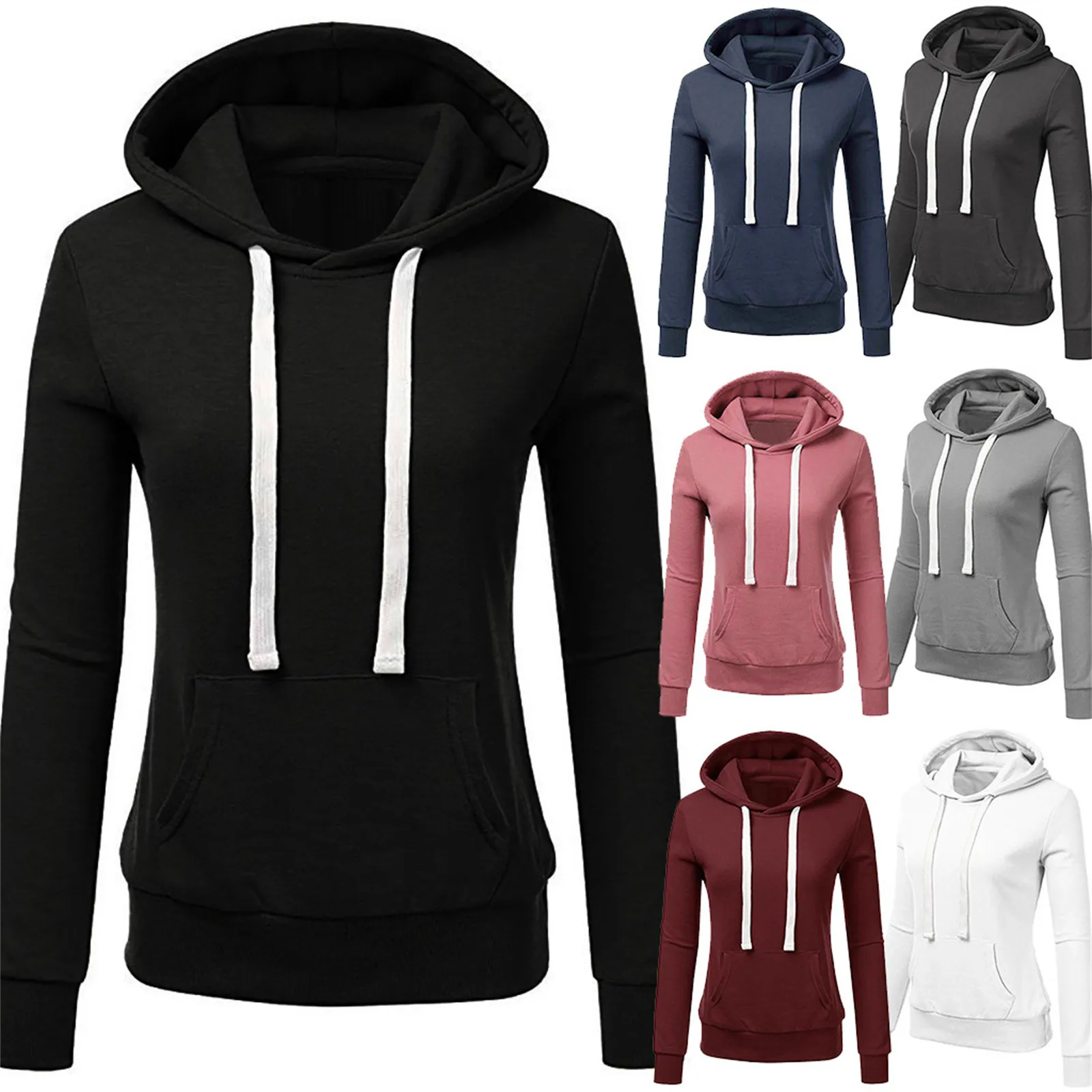 

Shirt Pullover Sleeve Solid Women Ladies Tops Pocket Hooded Sweatshirt Womens Dark Hoodie Womens Fashion Hoodies Sweatshirts