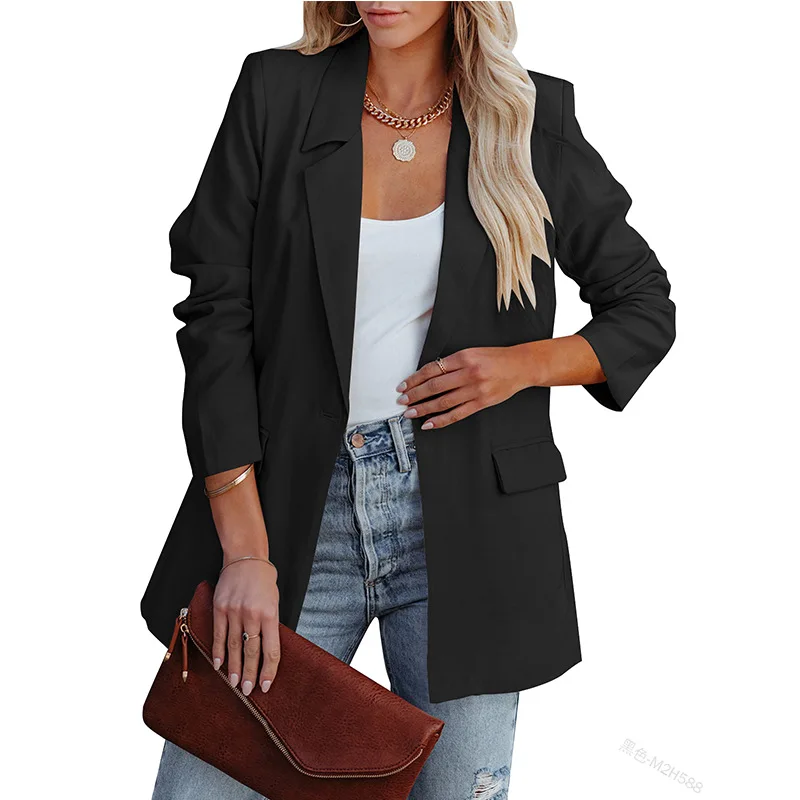 

Spring Autumn Blazers Suits Jacket Women V-neck Solid Cardigan Coat Women Casual Long Sleeve Notched Single Button Loose Blazers