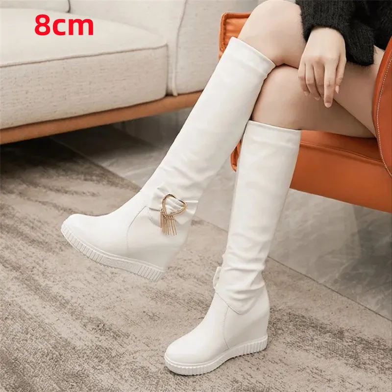 

Women Casual Round Toe Brand Designer Height Increased Boots Lady Fashion Plus Size Autumn Long Black Boots Botas De Mujer G637