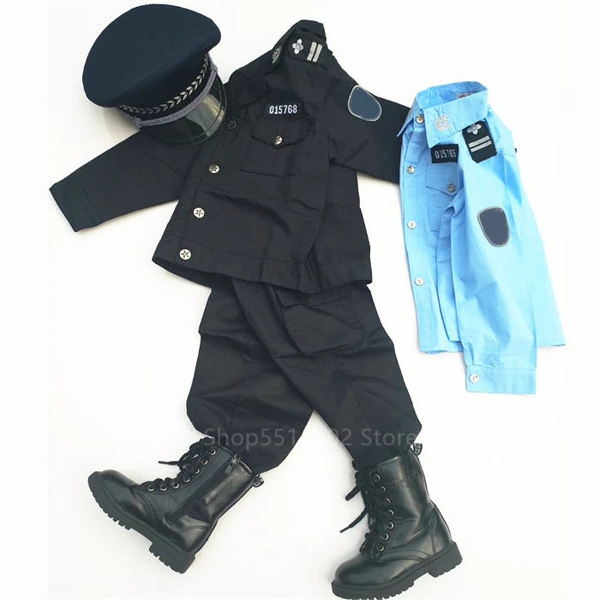 

Kids Traffic Police Officer Military Cosplay Costume Baby Boys Girls Carnival Party School Team Stage Performance Uniform Set