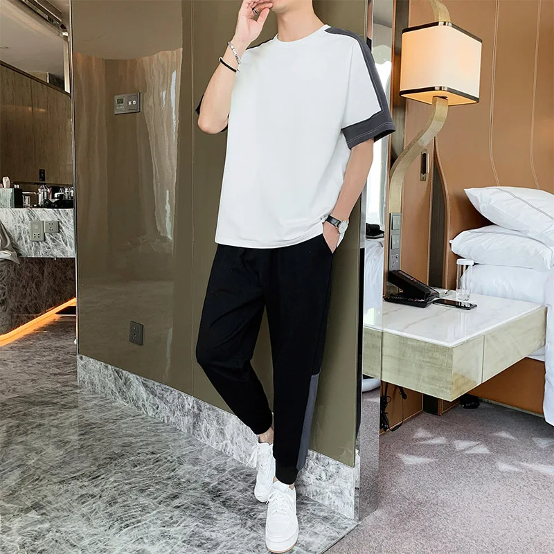 Summer New Men's Loose Leisure Suit Youth Thin Fashionable Trousers Short Sleeve Sports Set |