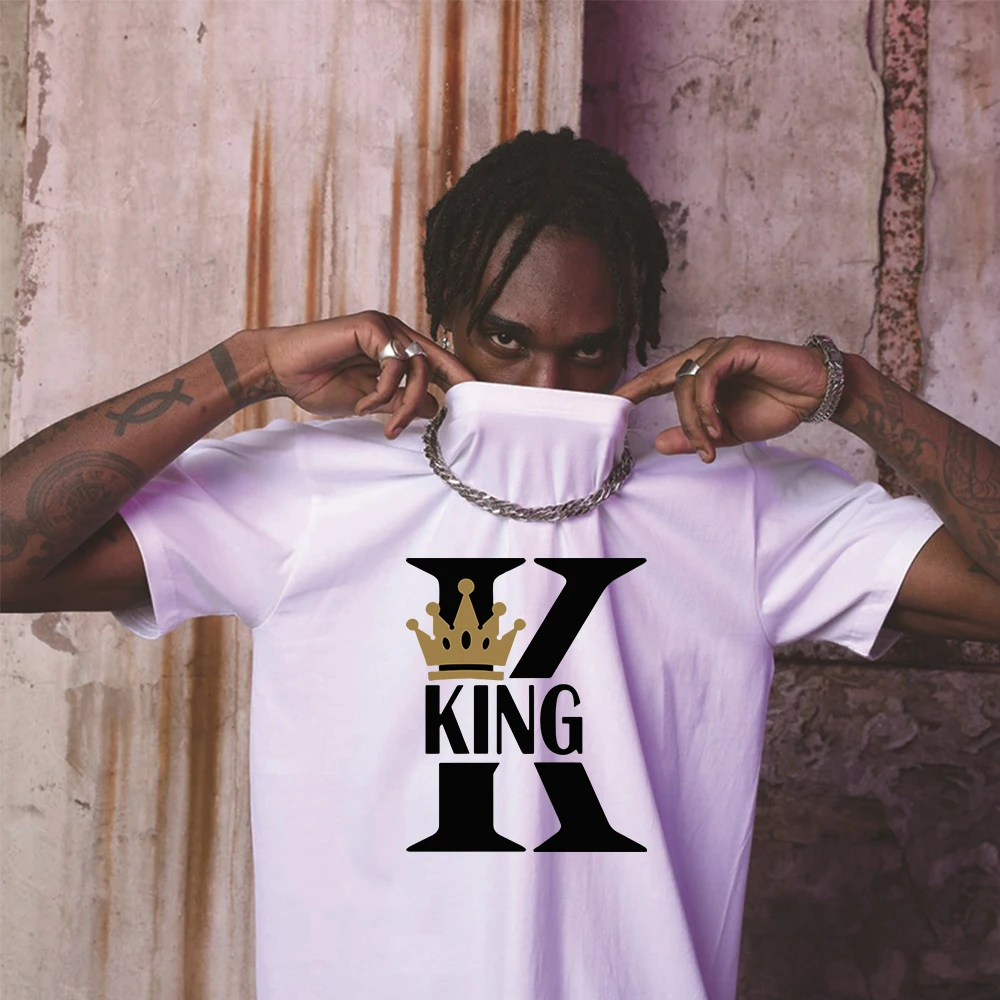 Летняя футболка для мужчин и женщин хлопковая Футболка с принтом пары король