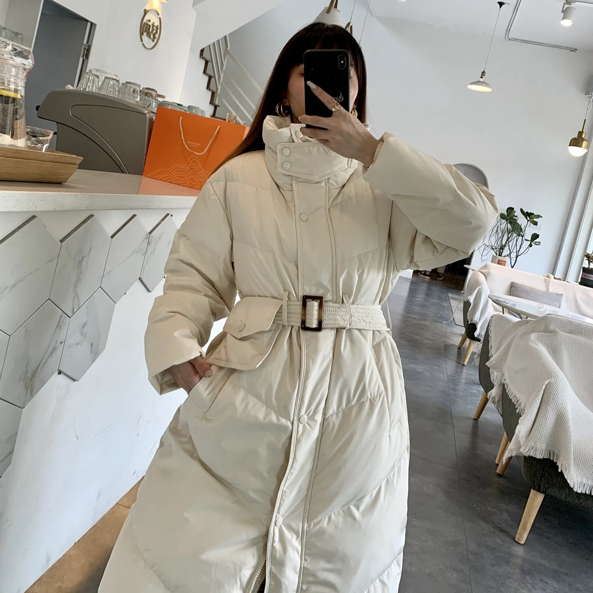 New Women Long Down Jacket Casual Style Autumn Winter Stand Collar Coats And Parkas Female Outwear