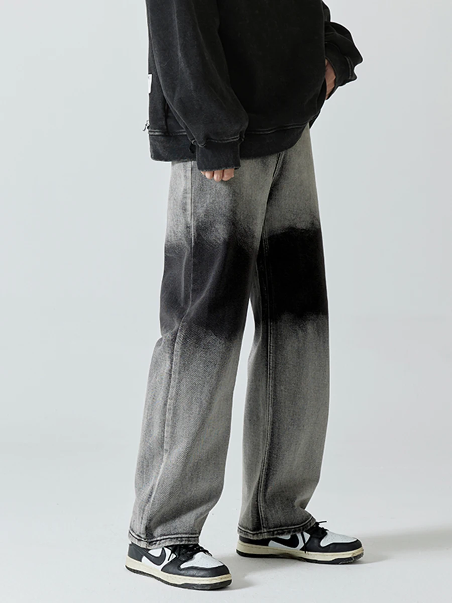 Four Seasons Men's Tie Dye Gradient Men's Jeans Fashion Casual Wide Leg Pants Straight Loose Jeans Streetwear Ins Hot Sale Denim