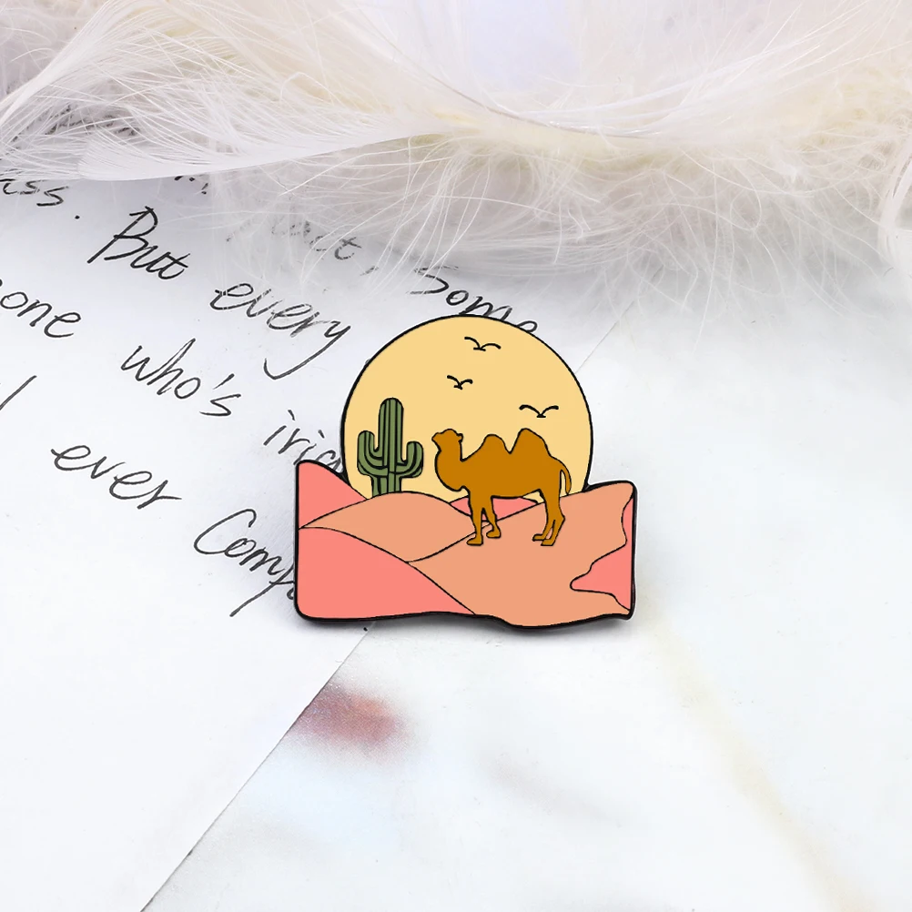 Эмалированные булавки в виде мультяшного пейзажа брошь пустыне верблюжья кактус