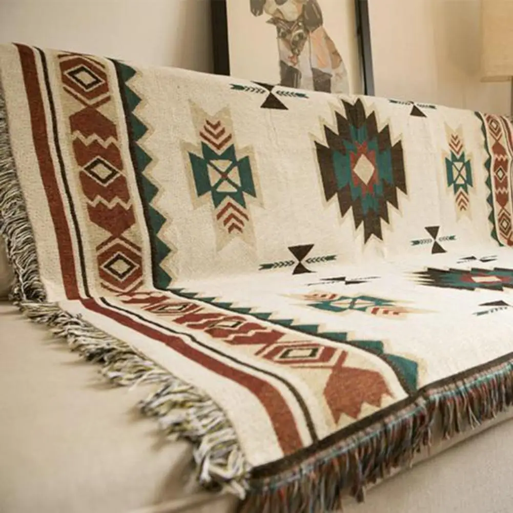 

Throw Blanket Useful 7 Sizes Well-matched Fringe Design Soft Camping Rug Photography Prop Sofa Bedspread Blanket