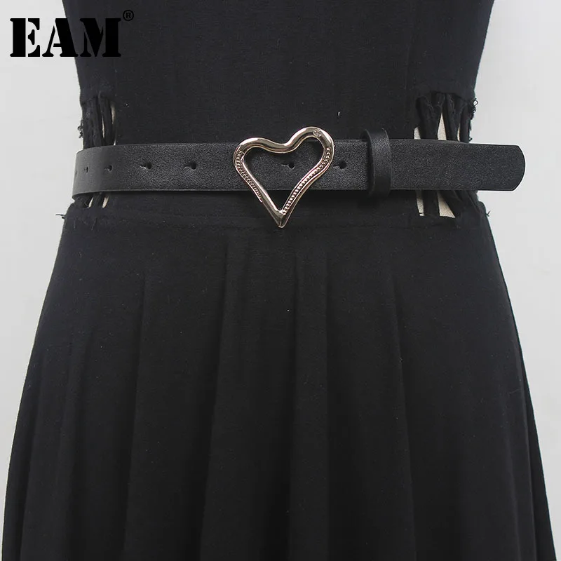 

[EAM] Pu Leather Black Irreuglar Heart Long Wide Belt Personality Women New Fashion Tide All-match Spring Autumn 2023 1DF6635