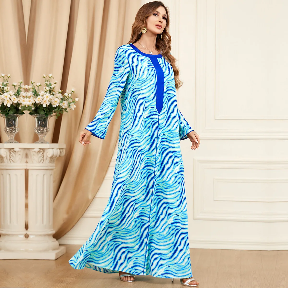 African Dresses for Women Summer Elegant African Women O-neck Long Sleeve Plus Size Long Dress Muslim Abaya African Clothes