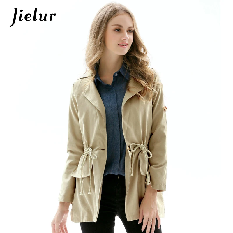 Осенний Модный женский тренчкот Kahaki Женская Повседневная ветровка на завязках