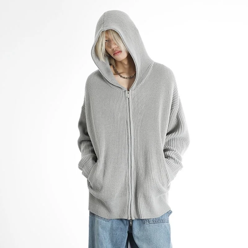 

2023 Autumn Winter Y2k Solid Sweater Jackets Women Men Zip Up Cardigan Coat Grunge Aesthetic Loose Harajuku Vintage Knitted Top