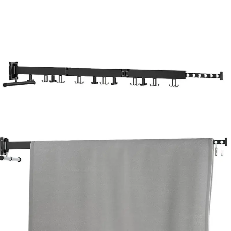 

Retractable Cloth Drying Rack Wall Mounted Clothes Stand Foldable Clothes Stand With Hooks Strong Load-Bearing Clothes Rack For