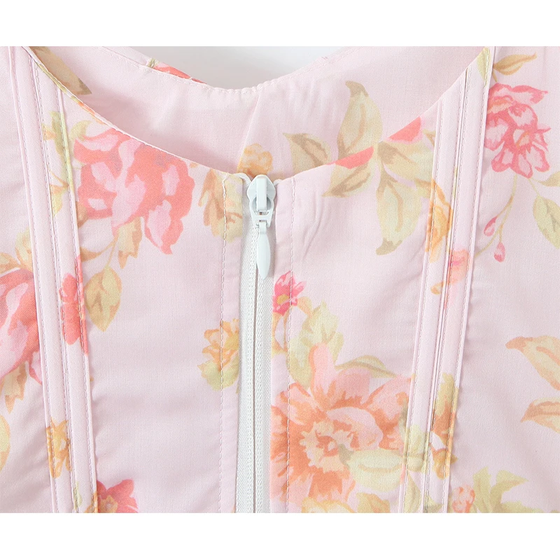 YENKYE Новый женский тонкий топ на бретелях с цветочным принтом Pink Bone