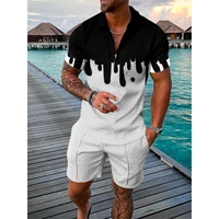 mens beach style suit 3d digital printing short sleeve polo shirt shorts suit summer handsome travel party mens short sleeve