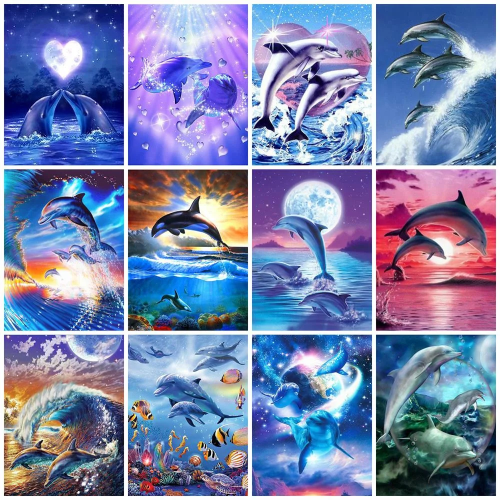 

Round Diamond Embroidery Dolphin Cross Stitch 5d Diamond Painting Kits Mosaic Animals Sale Rhinestones Art Handwork Gift