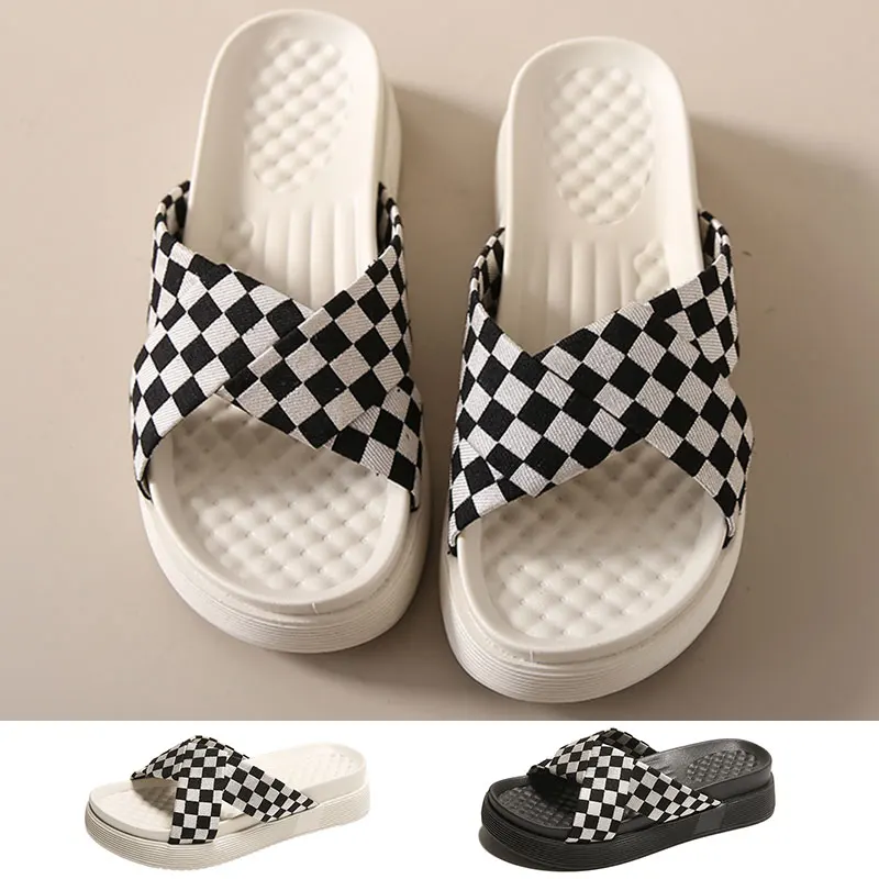 

Black and White Grid Women Slippers Summer Shoes Outdoor Beach Sandals Women Sandal Platform Slipper Clogs Ladies Slides Holiday