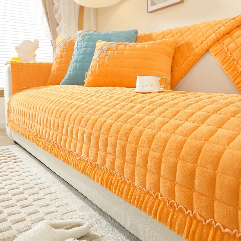 

Плюшевая подушка для дивана, утолщенная плюшевая теплая противоскользящая Подушка me9, зимний чехол для дивана, новинка 2022, искусственная кожа