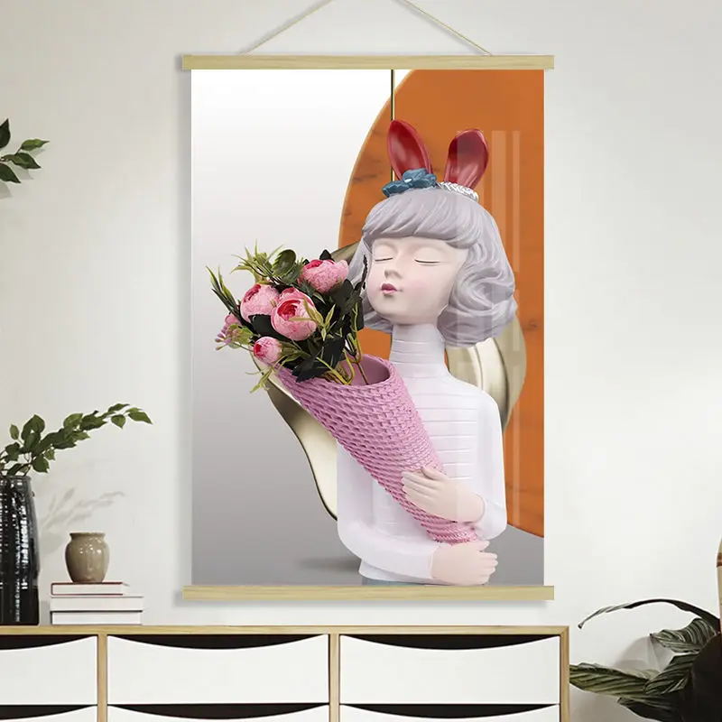 Прокрутка декоративная подвесная картина мультяшный пузырь чистый девушка простой модный домашний RoomWall Искусство Декор плакат роспись с рамкой