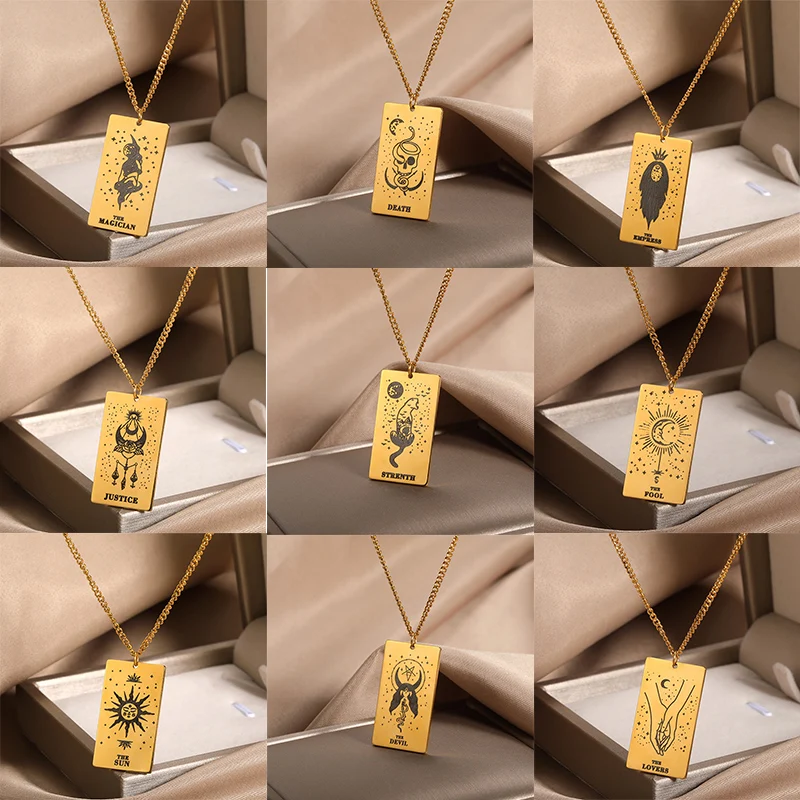 

Stainless Steel Necklace For Women Men Classic Tarot Cards Pendant Arcana Tarot Divination Necklace Brithday Party Jewelry Gift
