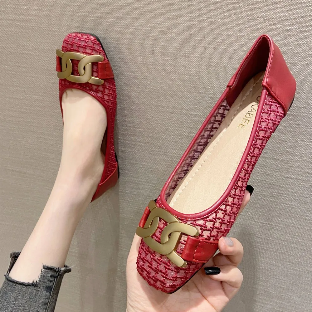 NEW Style breathable Women's Ballet Flat Shoes 2022 Spring Summer Metal Button Casual Loafers Office Ladies Work Flats Shoes