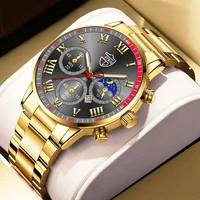 fashion mens stainless steel watches men luxury gold men quartz wristwatch calendar men business casual watch luminous clock