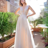 weilinsha elegant a line wedding dress high quality sexy sleeveless beading floor length illusion seaside bridal gown summer