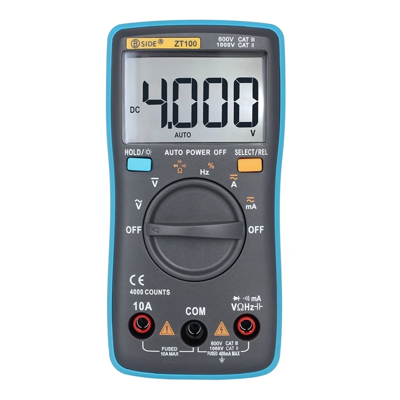 

BSIDE ZT100 4000 Counts DC/AC Voltage Current Capacitance Hz Diode Ohm Tester Ammeter Voltmeter Multimeter