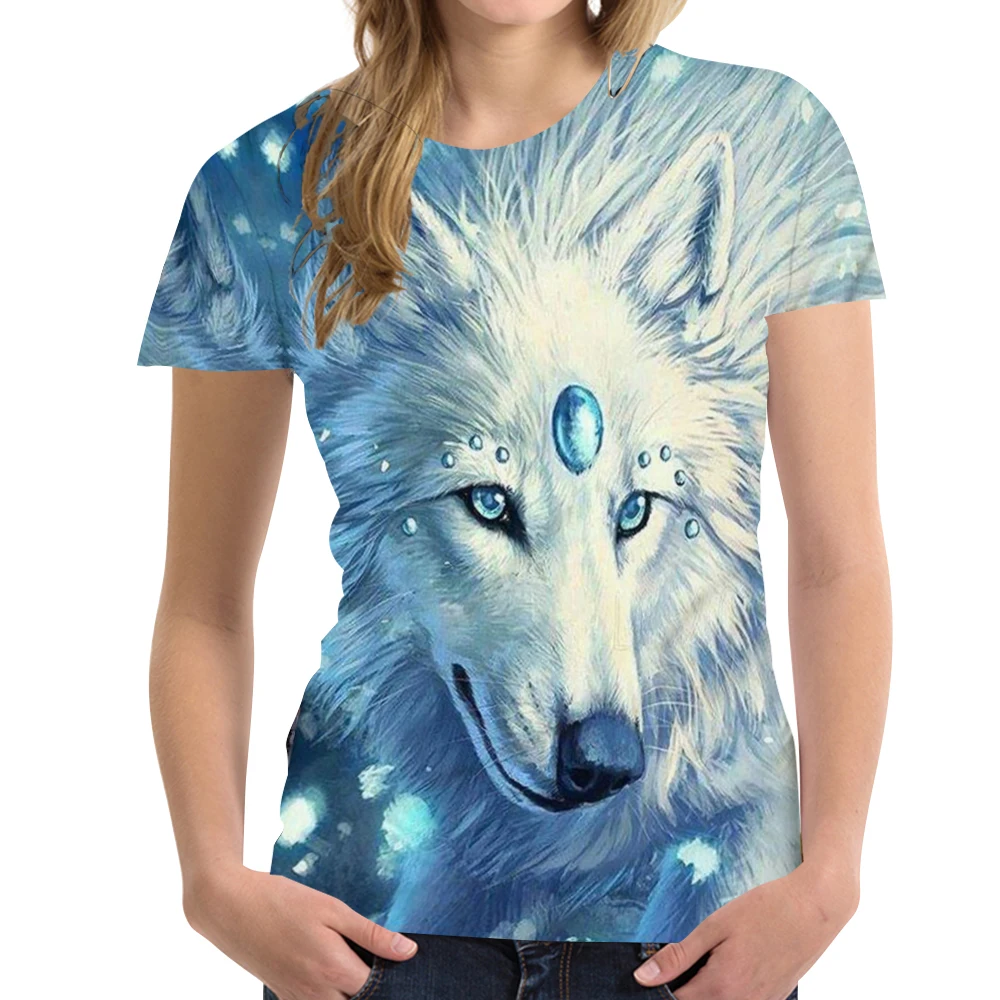 

2022 New Summer Short-sleeved Women's 3DT Shirt Wolf Head Short-sleeved Printed Couple Animal Tops Street Daily Comfort Tops