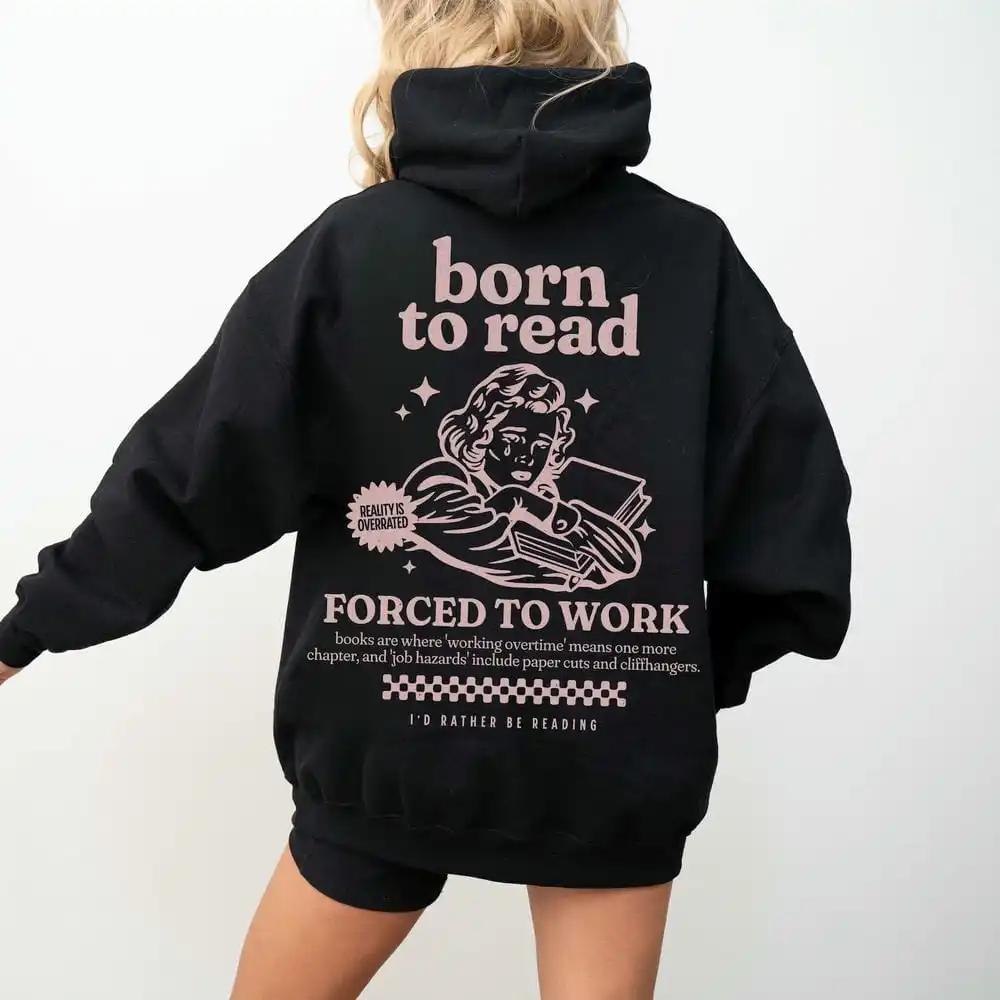 Женская винтажная толстовка с капюшоном Born to Read повседневная флисовая Y2K