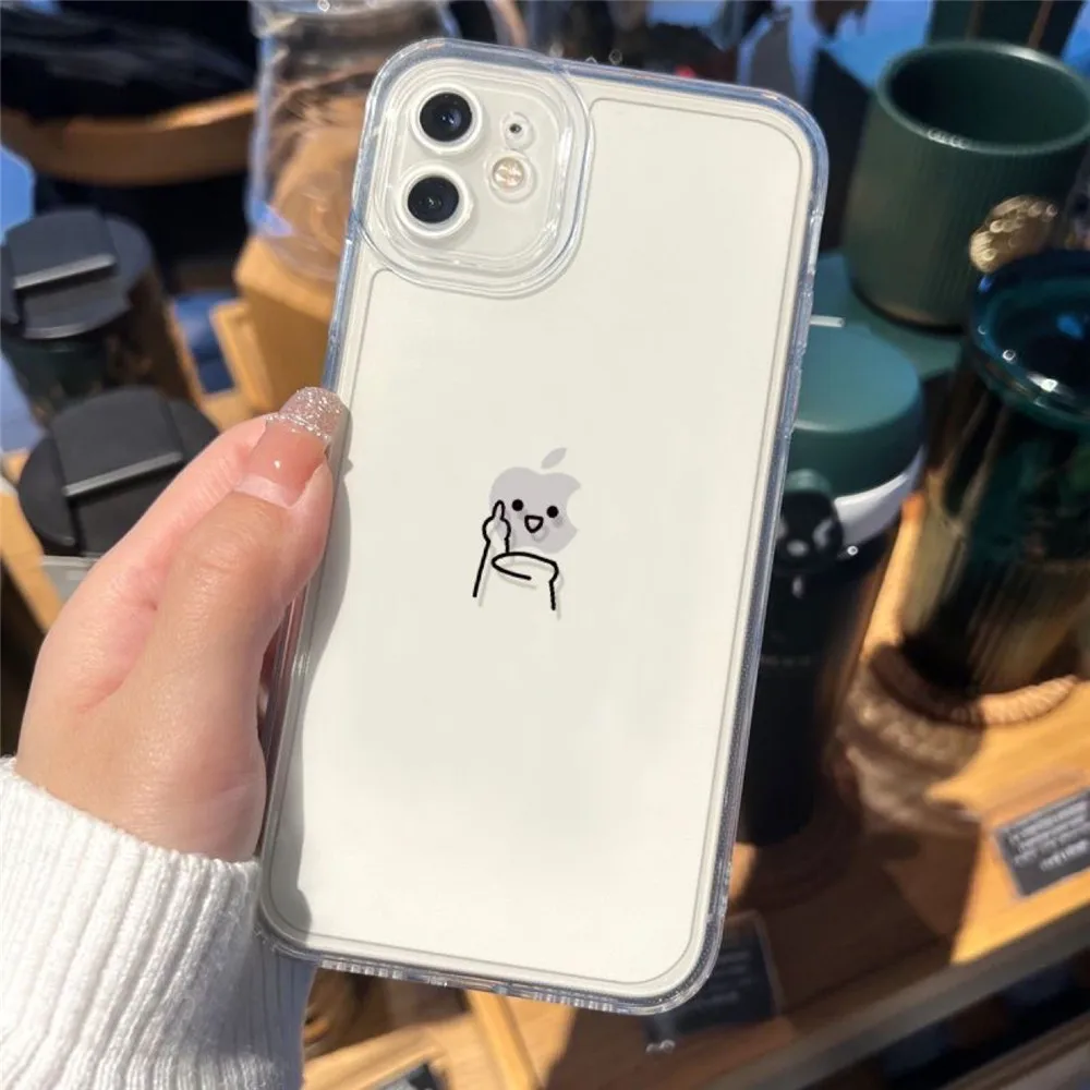 

Ottwn Creative Funny Case For iPhone11 13 12 14 ProMax XR XS Transparent Fall-proof Design Soft Back Cover For iPhone14 7 8 Plus